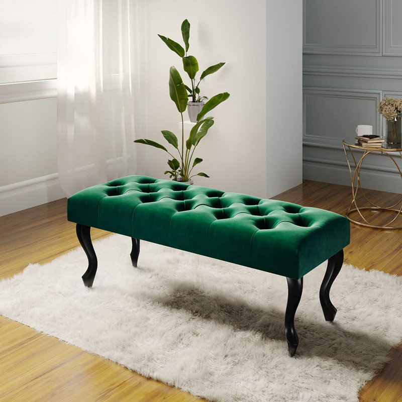 Upholstered Bench, H45 x W120 x D35cm, Green, Black