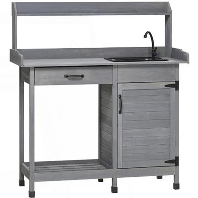Banc de travail extérieur avec robinet, tiroir et lavabo amovible