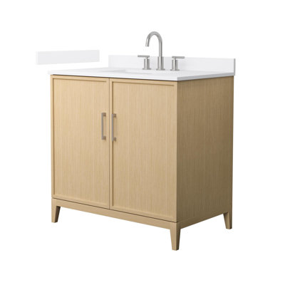 Elan 36 Inch Single Bathroom Vanity in White Oak, White Cultured Marble Countertop, Undermount Square Sink (3-Hole), Brushed Nickel Trim