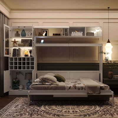 Storage Murphy Bed With Lights Cabinet, Sofa And Wine Rack by Hokku Designs