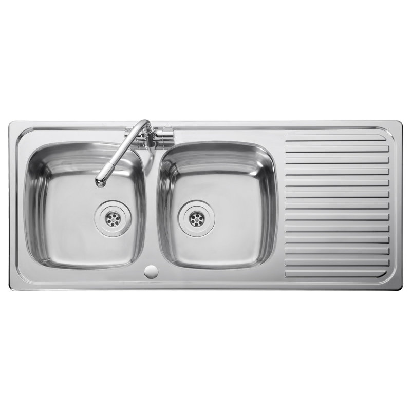 Linear 1160 x 508mm stainless steel inset sink with 2 bowls and reversible drainer