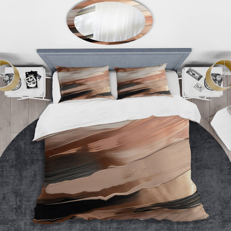 Ensemble de housse de couette en microfibre / polyester Rosegold and Pink Forms In Contemporary II