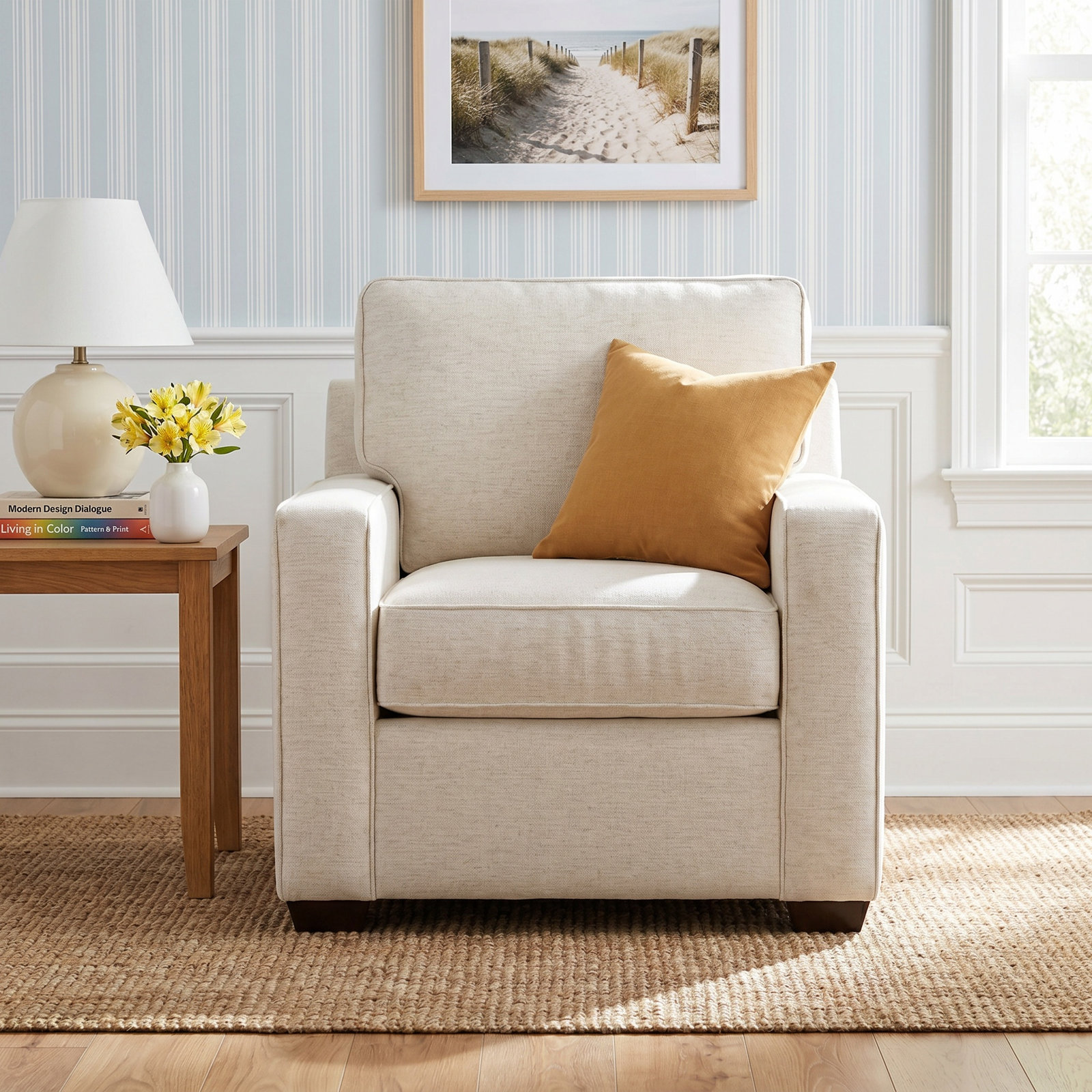 Taylor Upholstered Armchair, Nomad Snow Crypton® Chenille