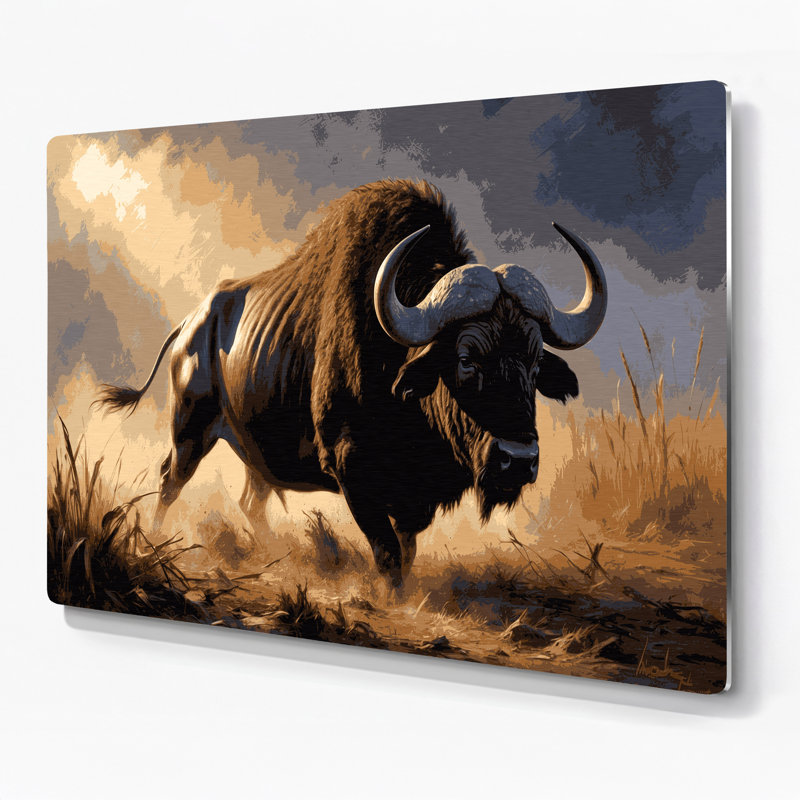 Faune sauvage Buffalo africain, art mural en métal, H 16 po x l 20 po