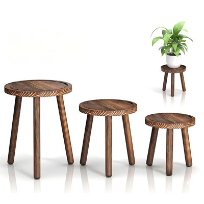 3-Piece Wooden Plant Stand Set, Mid-Century Modern Indoor Plant Stools for 6-12 Inch Pots, Farmhouse Plant Holders for Living Room, Balcony, Office