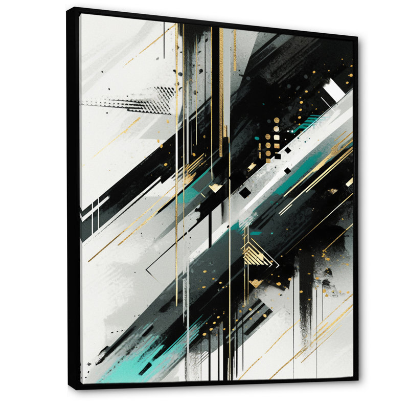 Vert blanc blanc cubiste kaléidoscope III sur toile, Cadre flottant noir, H 20 po x l 12 po x P 1 po