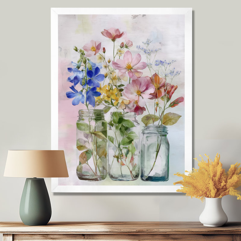 «Country Home Assorted Bouquets Of Wildflowers», impression d'art sur toile à motif floral bleu, H 40 po x l 30 po, Blanc