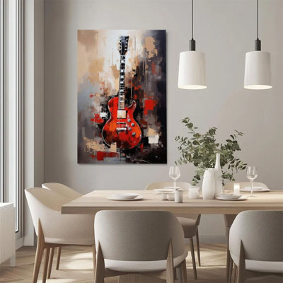 1Pc Framed Canvas Poster Print Electric Guitar, Abstract Color Background, Expressionist Style Wall Art Decor, Perfect for Room Decor Living Room Bedroom Office Kitchen Bathroom Home Decor, Ideal Home Wall Decoration Gift