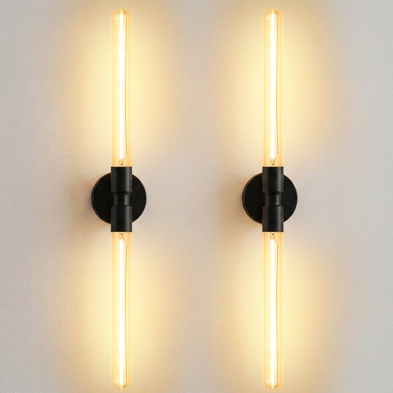 Hardwired Wall Sconces, 23.7 " Black Bathroom Sconces with Clear Glass and Bulbs, Modern Sconces Wall Decor for Bathroom Mirror Living Room Hallway Bedroom