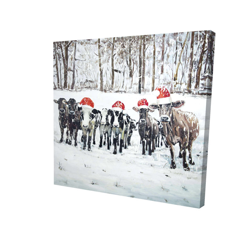 Curious Christmas Cows - Décoration intérieure en toile pour le salon, H 36 po x l 36 po