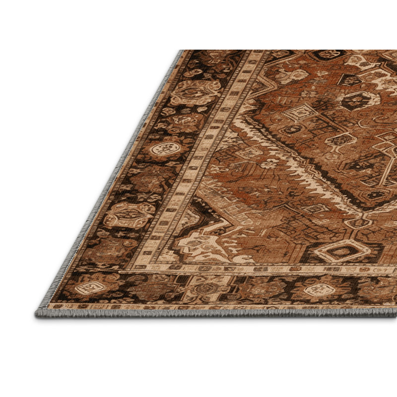 Tapis brun turc lavable à la machine, Rond 3 pi