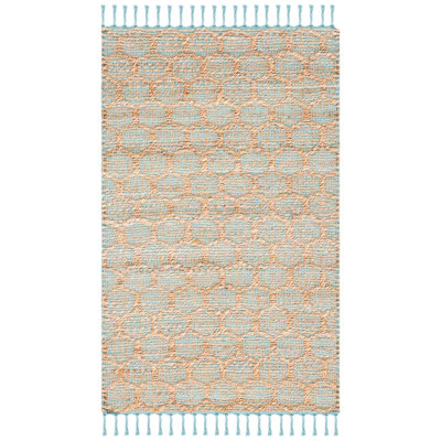 Kamali Geometric Handmade Handwoven Area Rug in Light Blue/Natural