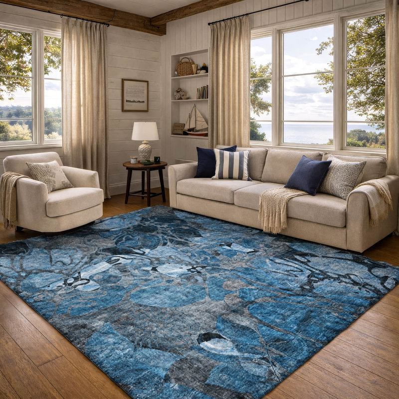 Tapis à poil long de qualité supérieure lavable à la machine ADS558, Blue, 10' x 14'