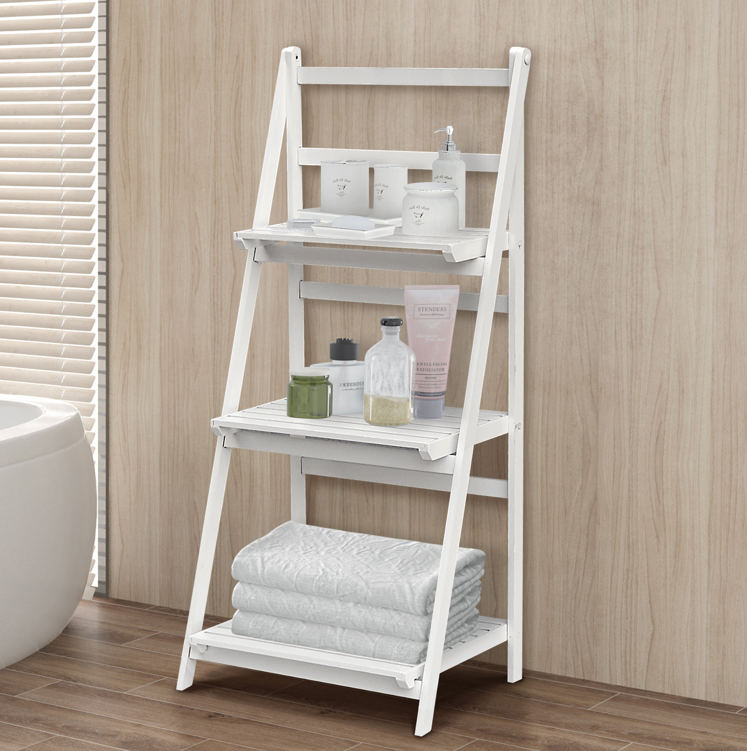 Breakwater Bay Detmold Plastic Wood Freestanding Bathroom Shelves