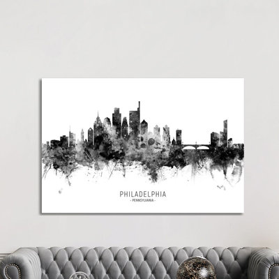 Philadelphia Skyline Name Black And White by Michael Tompsett - Print on Canvas