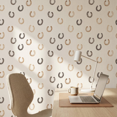 Horseshoe Wallpaper Beige Modern Decorative Mural