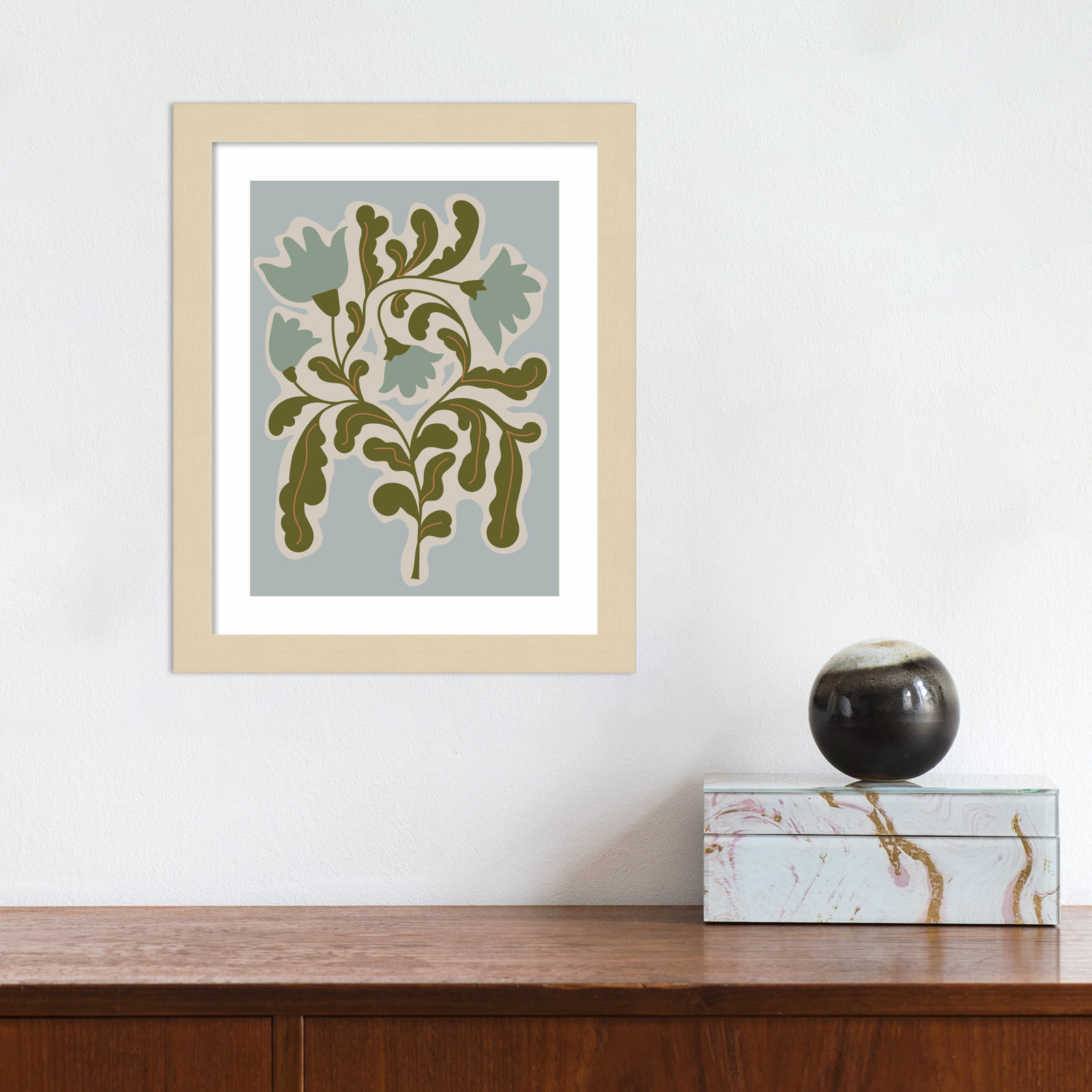 Expressive Abstract House Plant Blue Print, 13" H x 11" W x 1" D, Brown