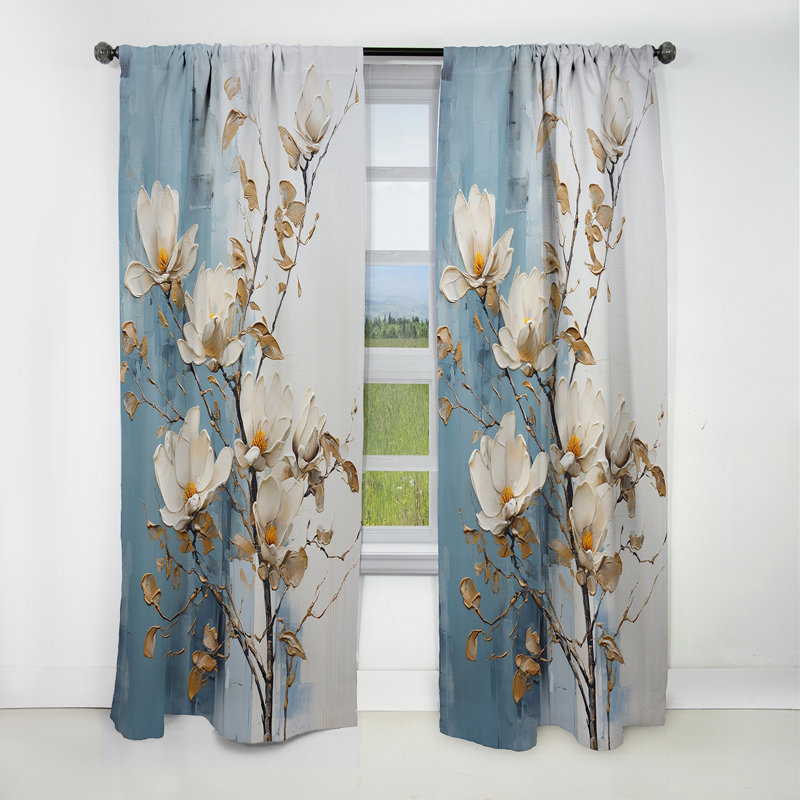 Vagodnaya - Rideau occultant en velours à motif floral Magnolias - 1 panneau, L 52 po x L 90 po