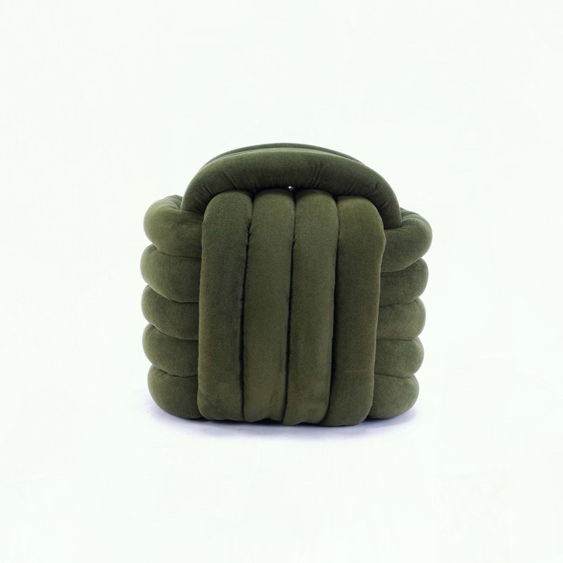 Modern Knot Design Ottoman with Chenille Fabric, Green