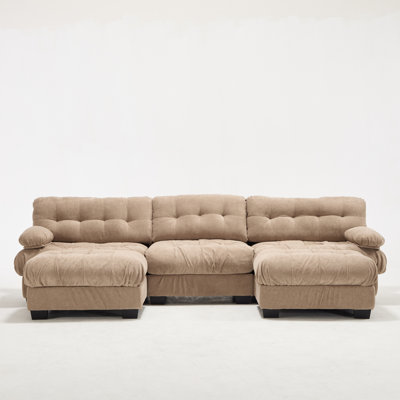 U Shaped Couch Modular Sectional Sofa, Modern Deep Seat Cloud Couch, 3-Seater Modular Couches For Living Room, Comfy Advanced Flannelette Sofa Bed With Round Armrests 5 Pillows,Sofas For Bedroom