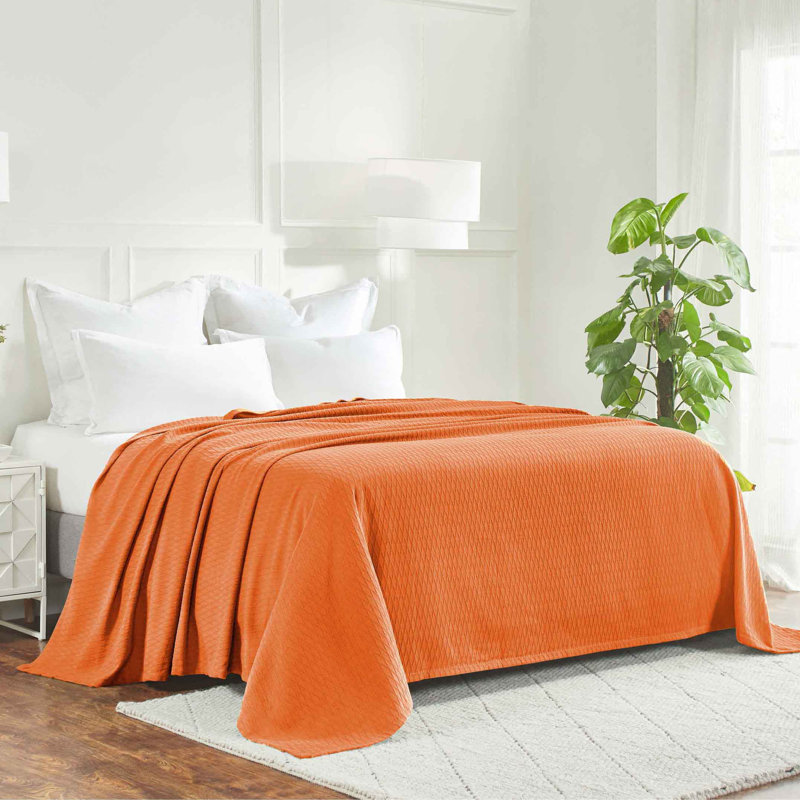 Jeté toutes saisons 100% coton Diamond Weave, Lit simple, Orange brûlé