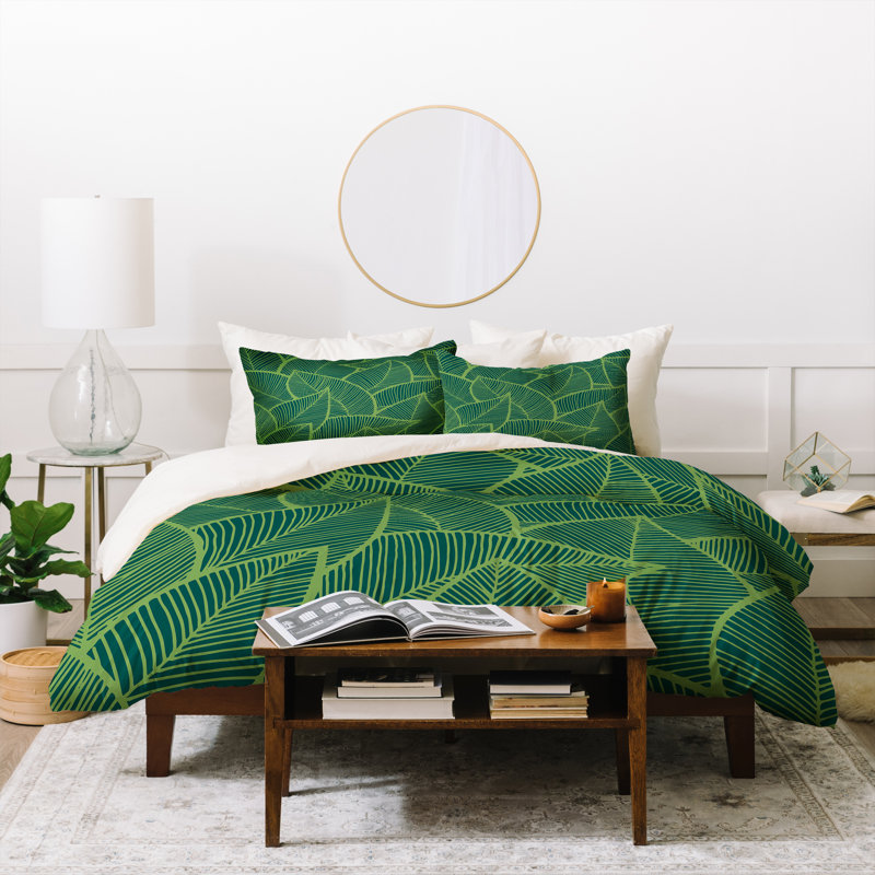 Housse de couette Arcturus Lime Leaves, Housse de couette pour grand lit et 2 taies décor