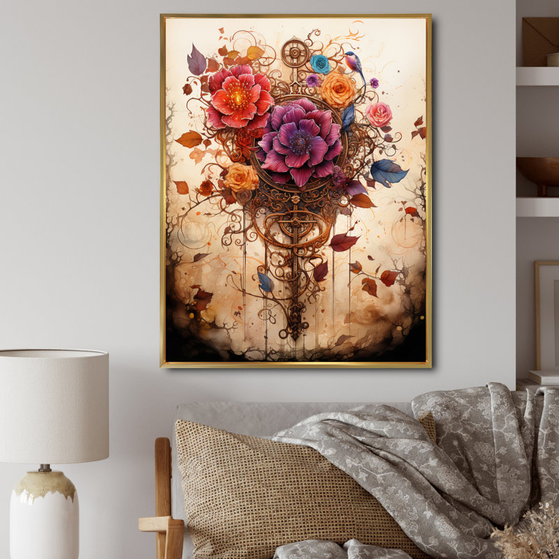 «Judaism Ketubah Love» - décoration murale florale, Cadre flottant doré, H 20 po x l 12 po x P 1 po