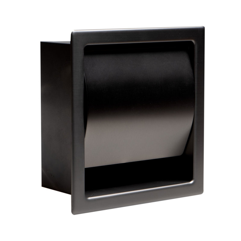 Porte-papier hygiénique encastré en acier inoxydable brossé avec couvercle ALFI Brand ABTP77-BSS, Noir mat