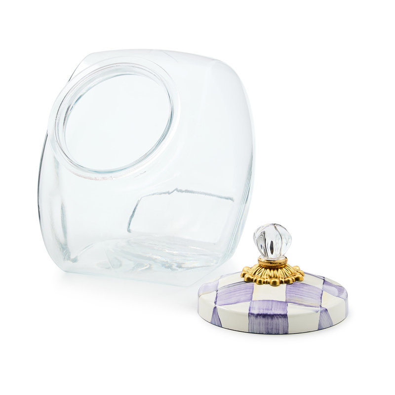 Cookie Jar With Violet Check Lid, 64 oz