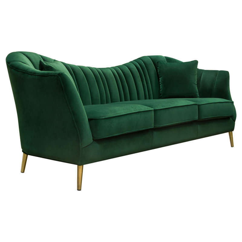 Ava 93'' Emerald Green Velvet Tufted Sofa with Gold Legs