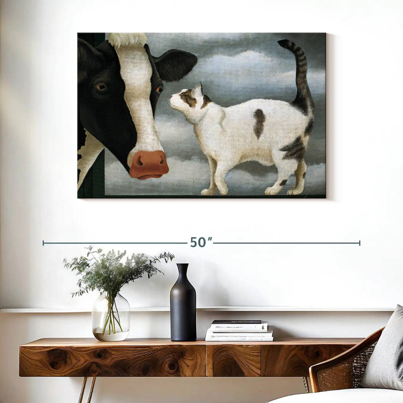 Chat et vache, H 26 po x l 39 po