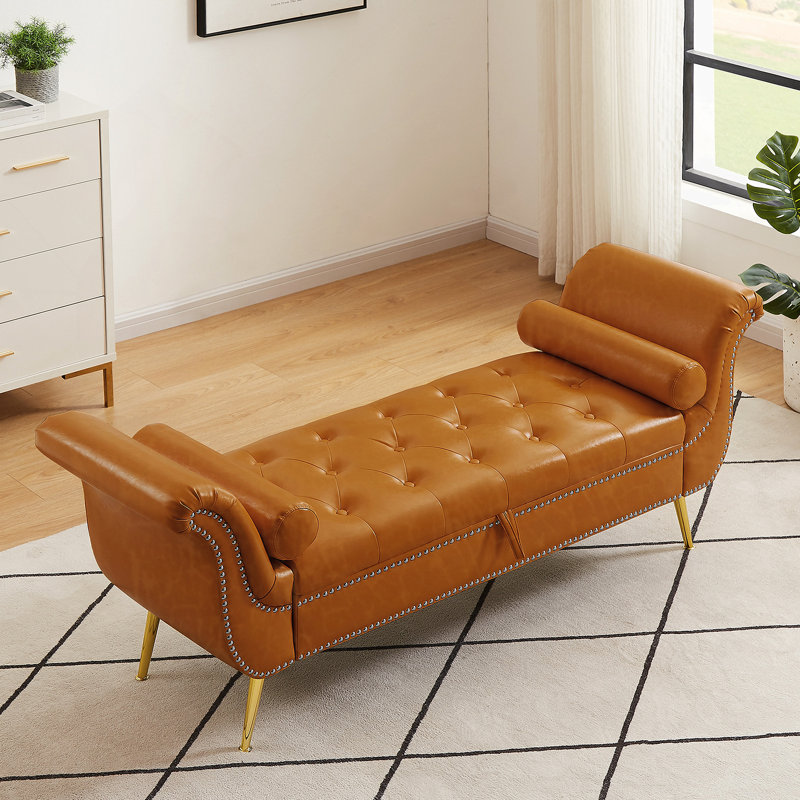 PU leather sofa stool, Yellow Brown