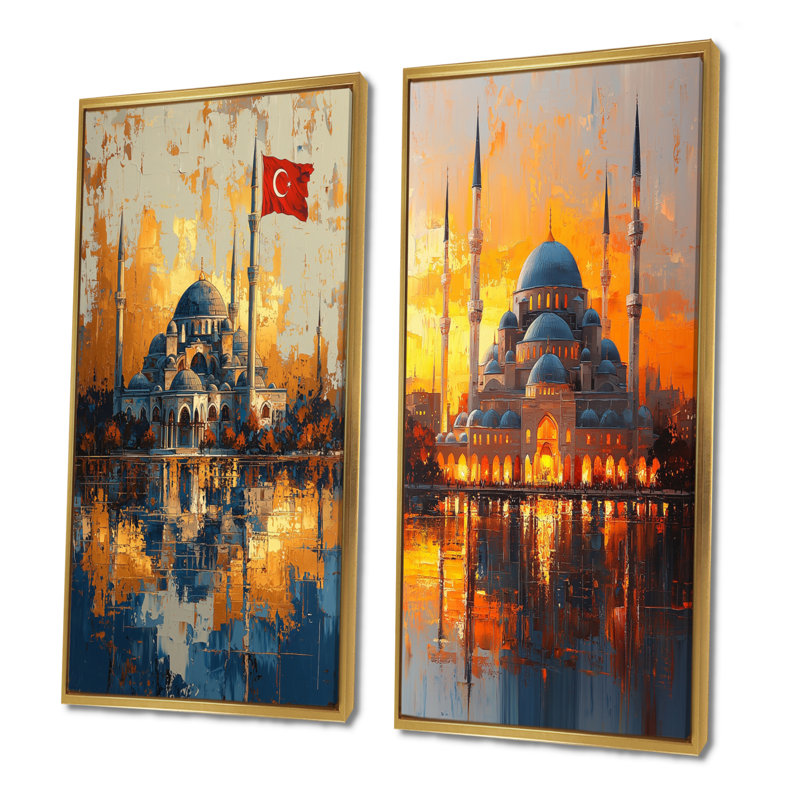 Ensemble de 2 pièces de la mosquée jaune I Sultanahmet de Istanbul I, H 40 po x l 40 po, Cadre flottant doré