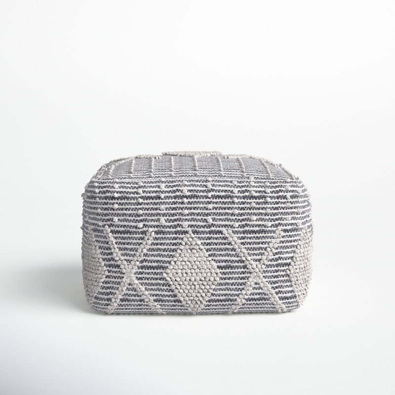 Simon Upholstered Pouf, 16.5" H x 26" W x 26" D, Ivory/Gray