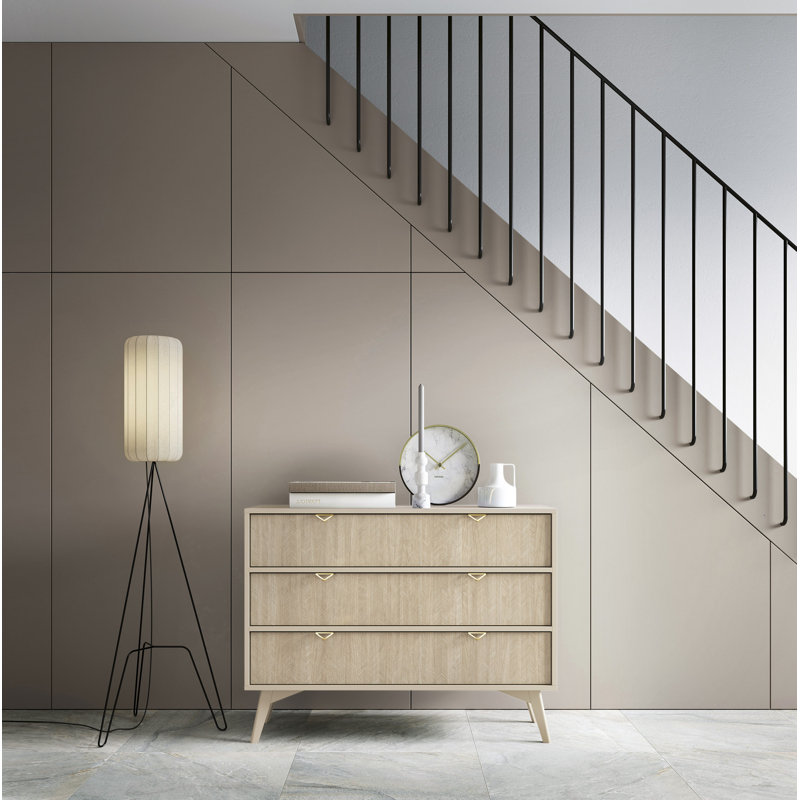 Amata 106cm W 3 - Drawer Chest of Drawers, Beige Matt/Oak Scandi