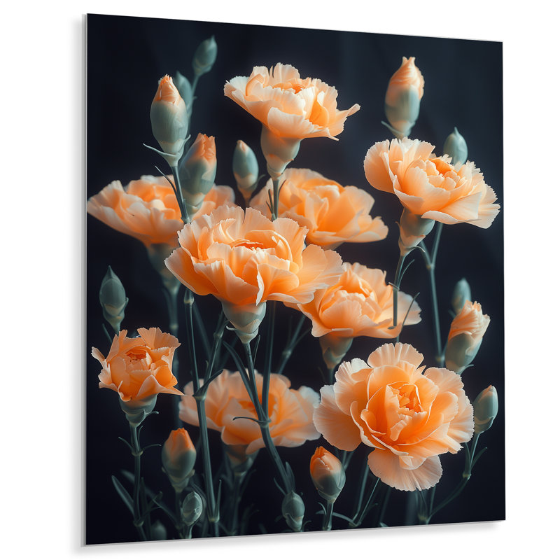 Monochromes jaunes et noirs, œillets, photo I - décoration murale œillets, Métal métal, H 44 po x l 34 po x P 1,5 po
