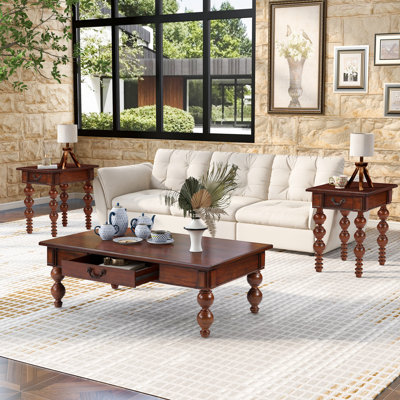 Table basse rétro vintage avec gourde en bois massif - Pieds en forme, tiroir de rangement, plateau de table, imperméable, installation rapide, pieds en bois de noyer pour la décoration intérieure et rangement, haute température, primaire