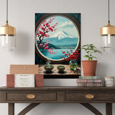 Canvas Wall Art Japan Window Wall Art, Mount Fuji Art Print-2 Vintage Poster Print Home Decor