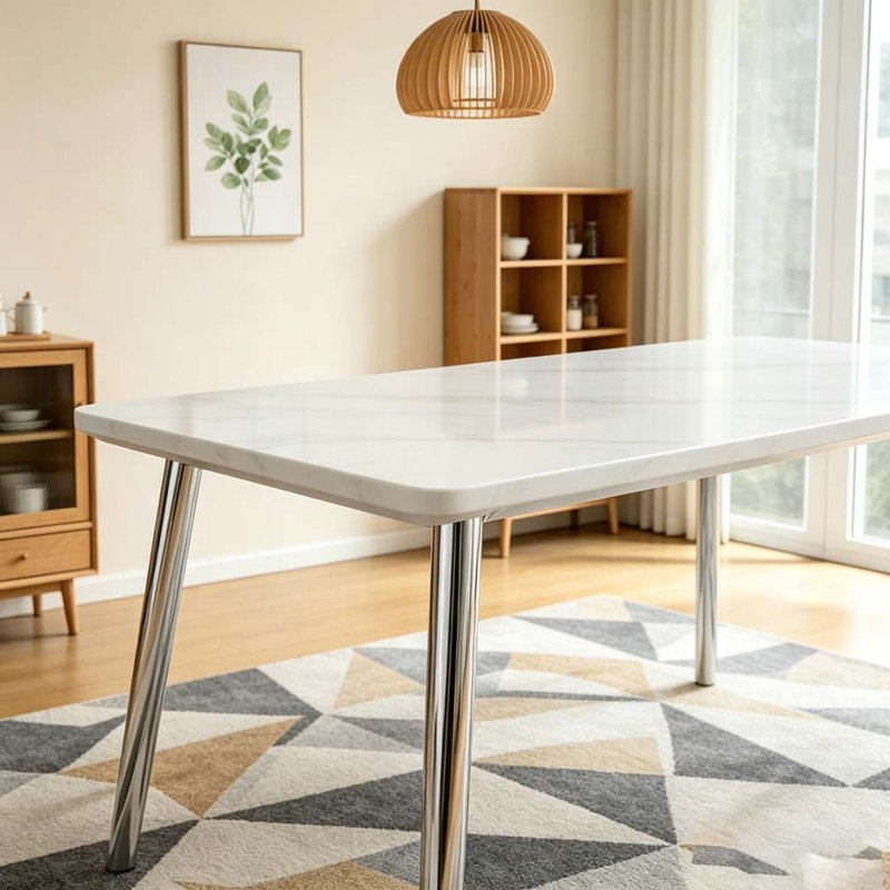 Table de salle à manger moderne, White+Silver