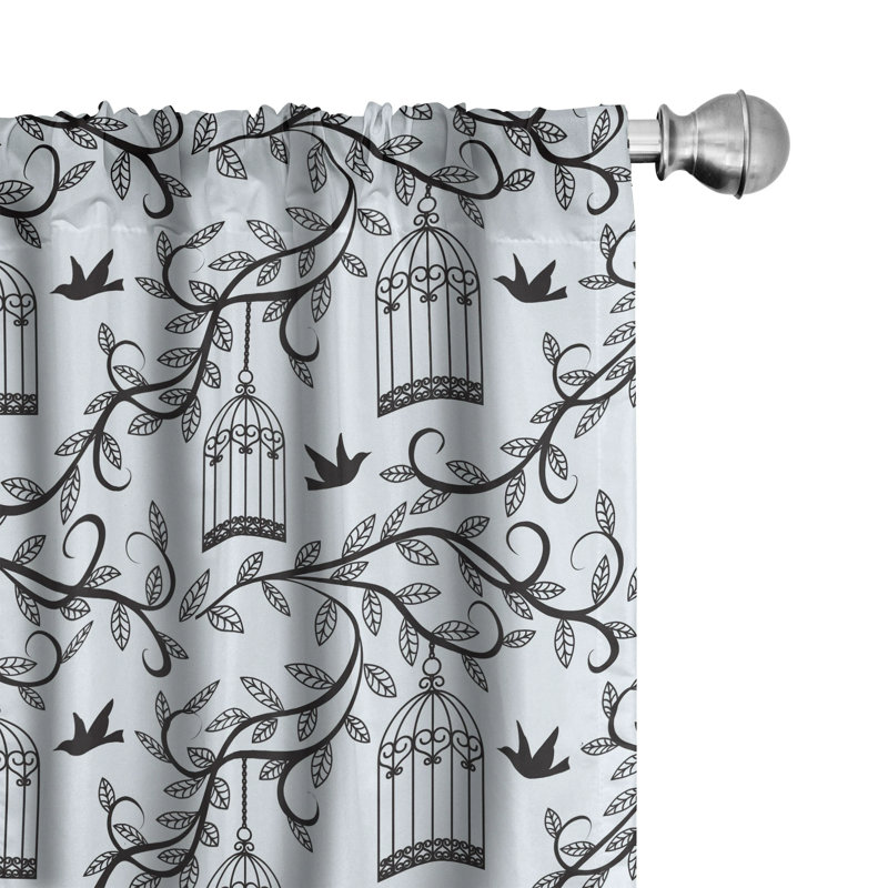 Birds Floral Semi-Sheer Rod Pocket Curtain Panels, 28" x 63"