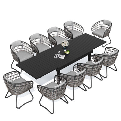 Ensemble repas pour 10 personnes rectangulaire en aluminium avec coussins   