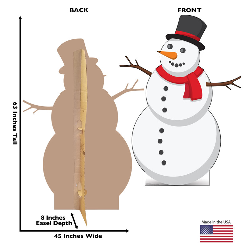 63'' Illustrated Snowman Cardboard Standup with Red Scarf