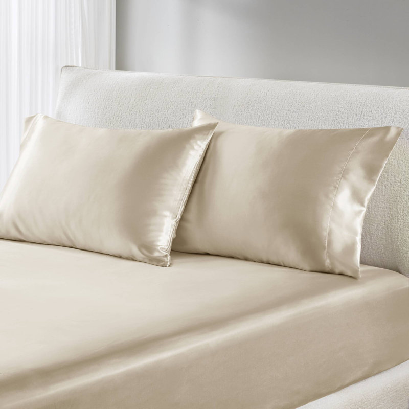 Taies d'oreiller standard 2 pièces 20 x 30 po Satin Champagne 100% Satin Luxury, Champagne, Taies d'oreiller pour grand lit