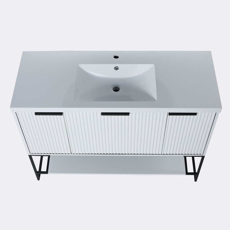 Meuble-lavabo autoportant avec lavabo en résine, Blanc
