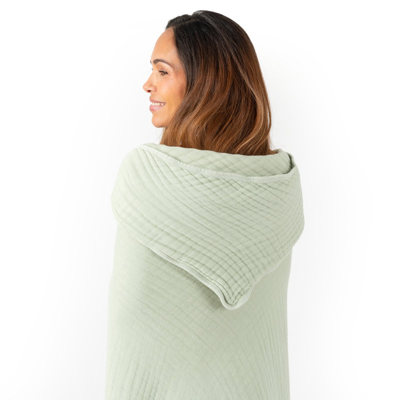 Comfy Cubs Adult Hooded Towel, Large Muslin Cotton Durable and Dual Function Wearable Blanket and Absorbent, Sage