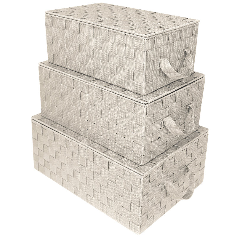 Beige Woven Fabric Storage Basket Set with Lids