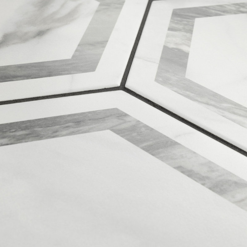 BioTech 11" x 13" Porcelain Marble Look Wall & Floor Tile, Gray/White