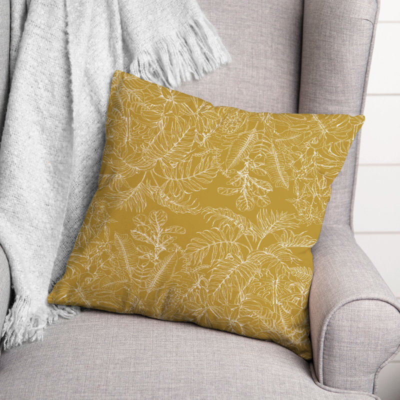 Housse et insert de coussin carré d'extérieur Botanical Sketch 4, 20 po x 20 po, Jaune