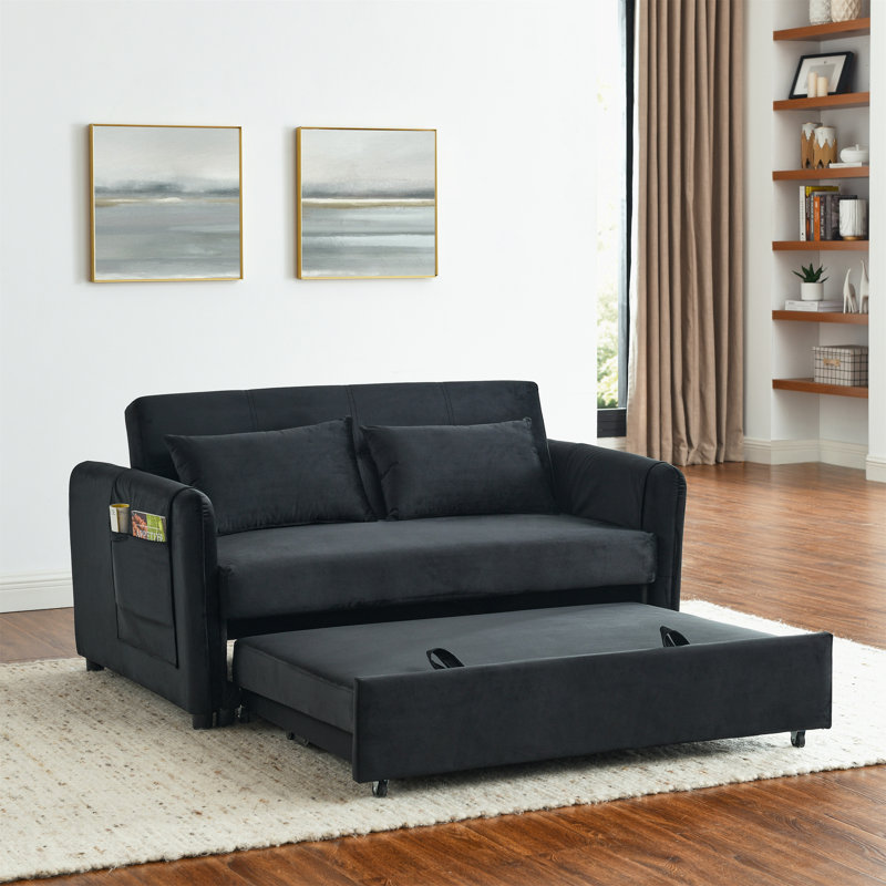 Causeuse-lit en velours avec lit escamotable Rubinder, Velours noir
