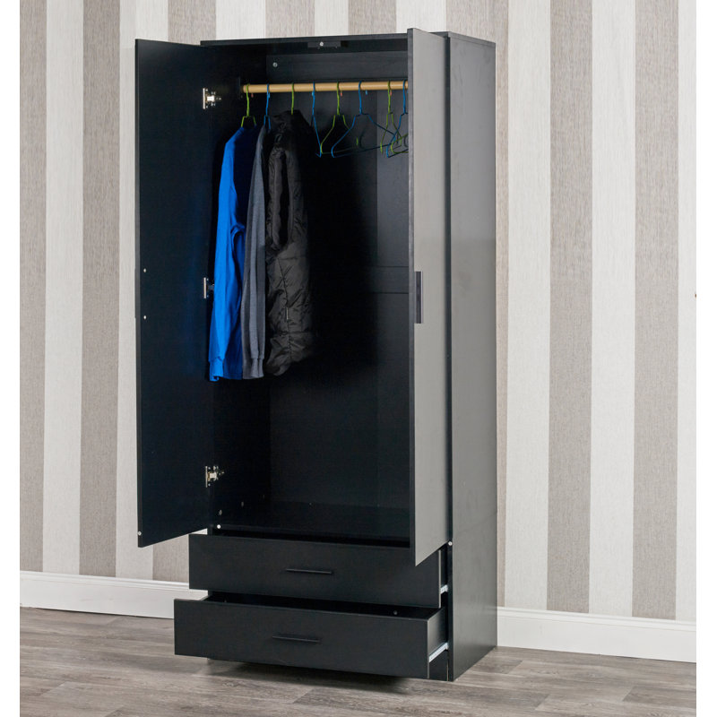 Diahna 2 Door Manufactured Wood Wardrobe, Black
